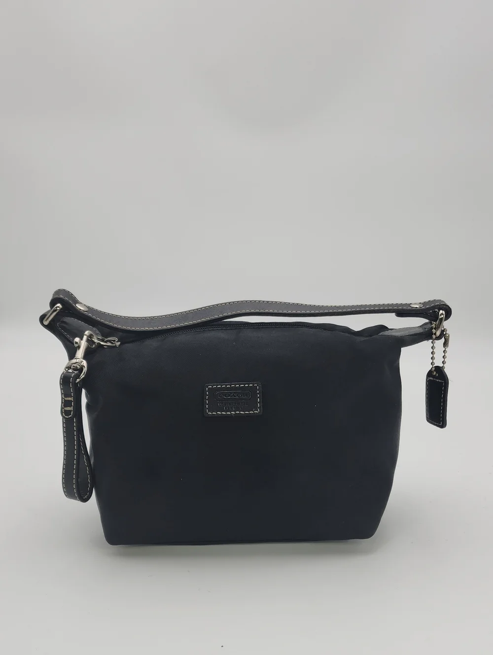 Vintage COACH Black Nylon Demi Mini Hobo Bag with Leather Trim